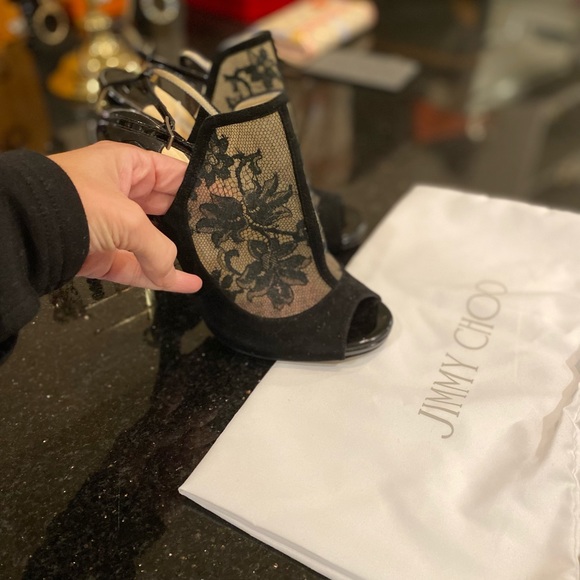 Black lace suede Jimmy Choo heels - Picture 3 of 5